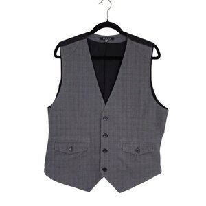 21 Men Dress Vest Gray Plaid Button-Front Size XL Cotton Blend Mens Formal Wear